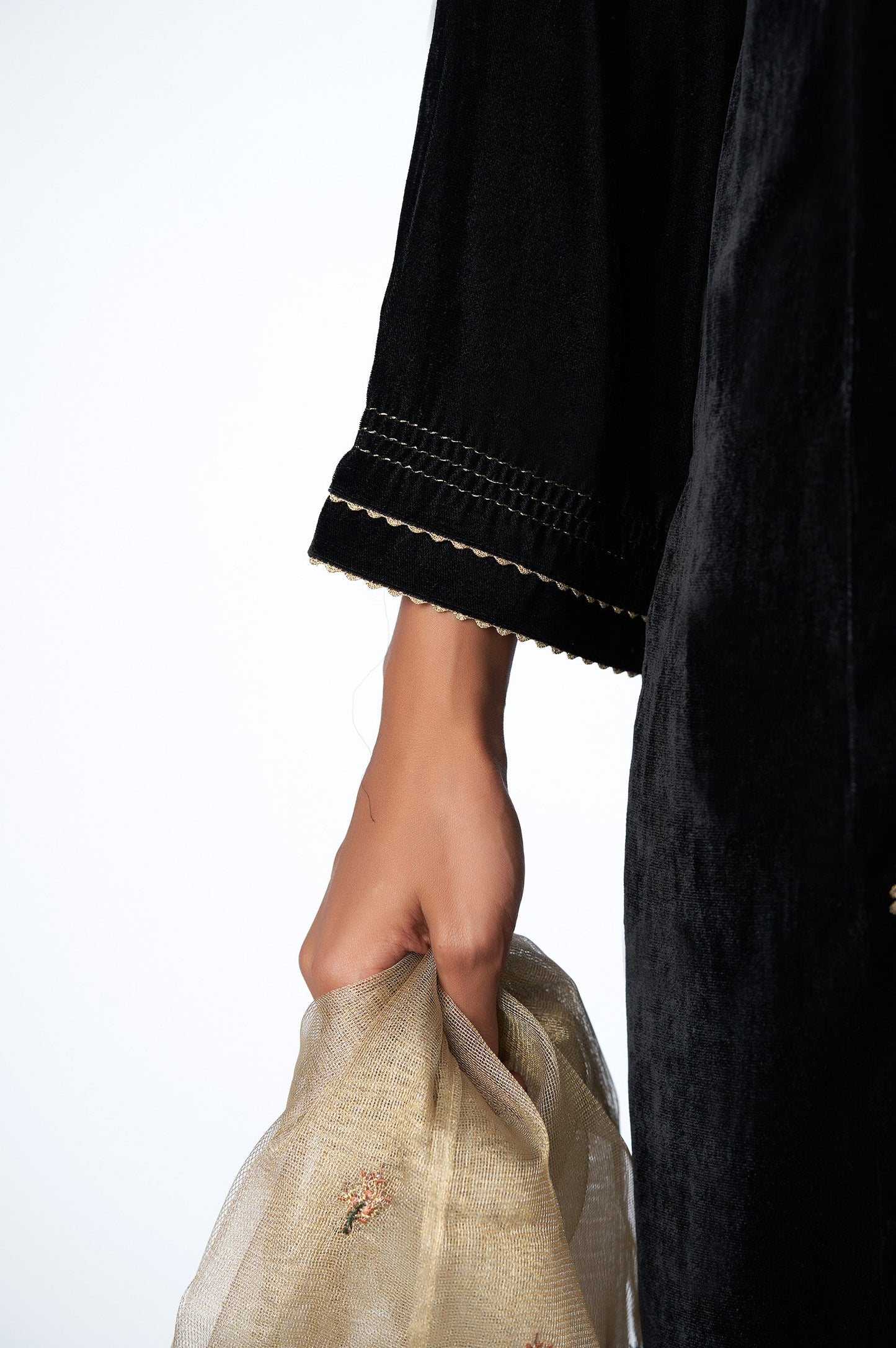 Stitched 3 Piece Velvet Embroidered Suit