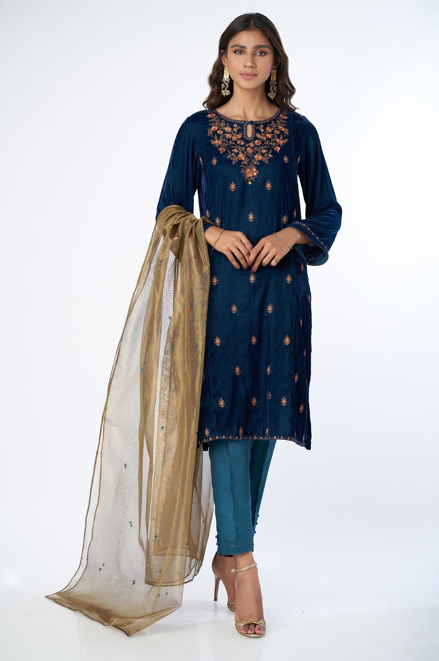 Stitched 3 Piece Velvet Embroidered Suit