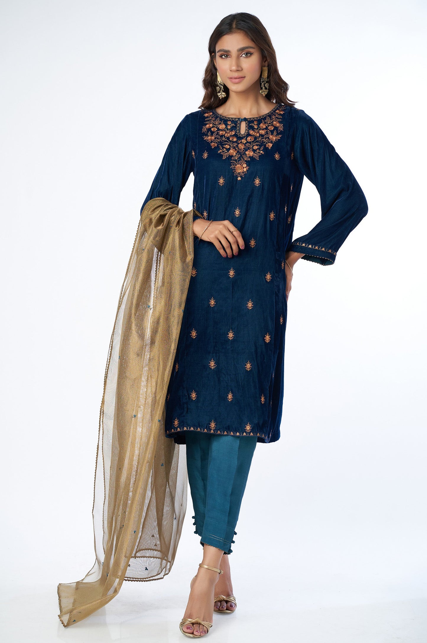 Stitched 3 Piece Velvet Embroidered Suit