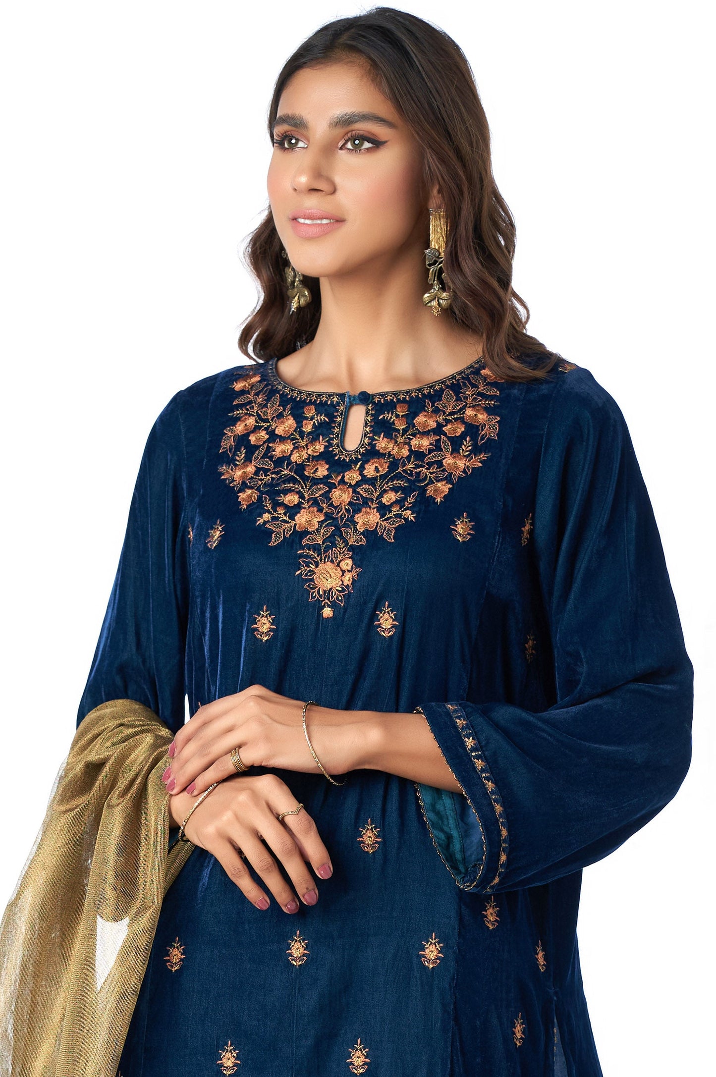 Stitched 3 Piece Velvet Embroidered Suit