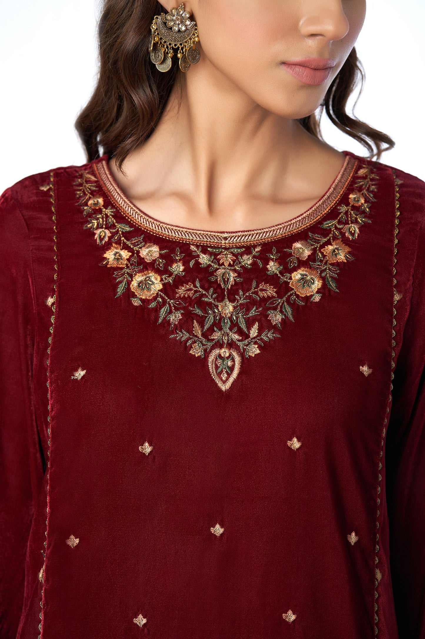 Stitched 3 Piece Velvet Embroidered Suit