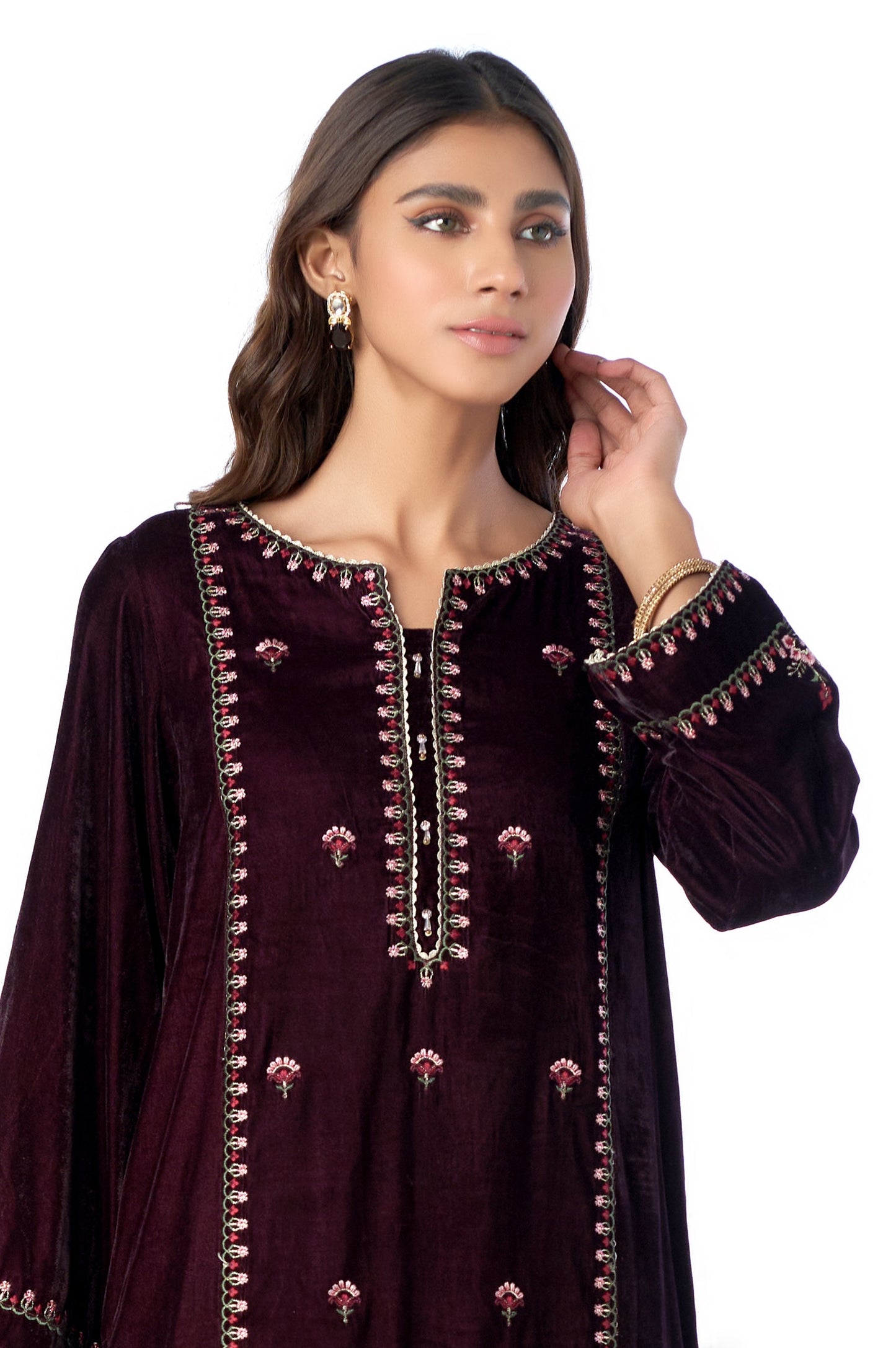 Stitched 3 Piece Velvet Embroidered Suit