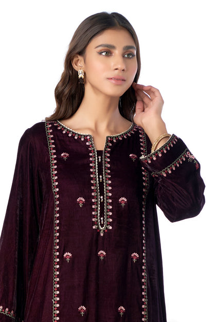 Stitched 3 Piece Velvet Embroidered Suit