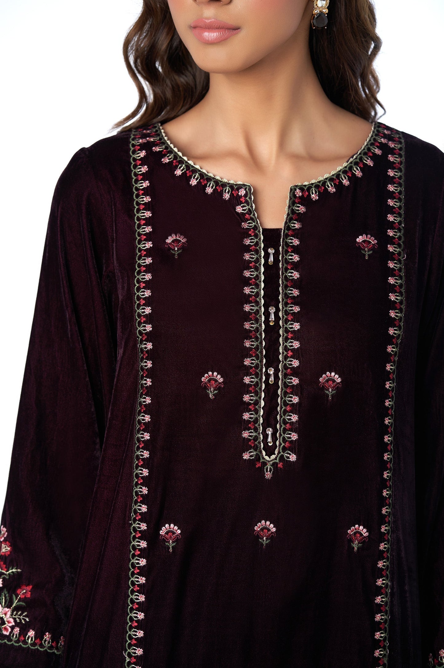 Stitched 3 Piece Velvet Embroidered Suit