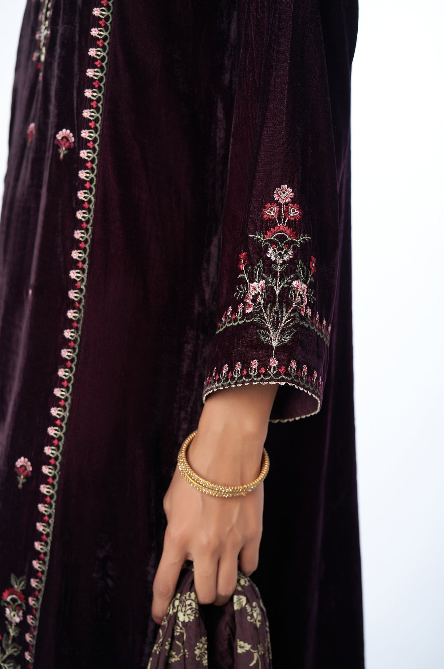 Stitched 3 Piece Velvet Embroidered Suit
