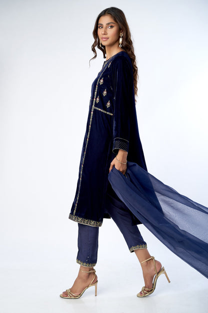 Stitched 3 Piece Velvet Embroidered Suit