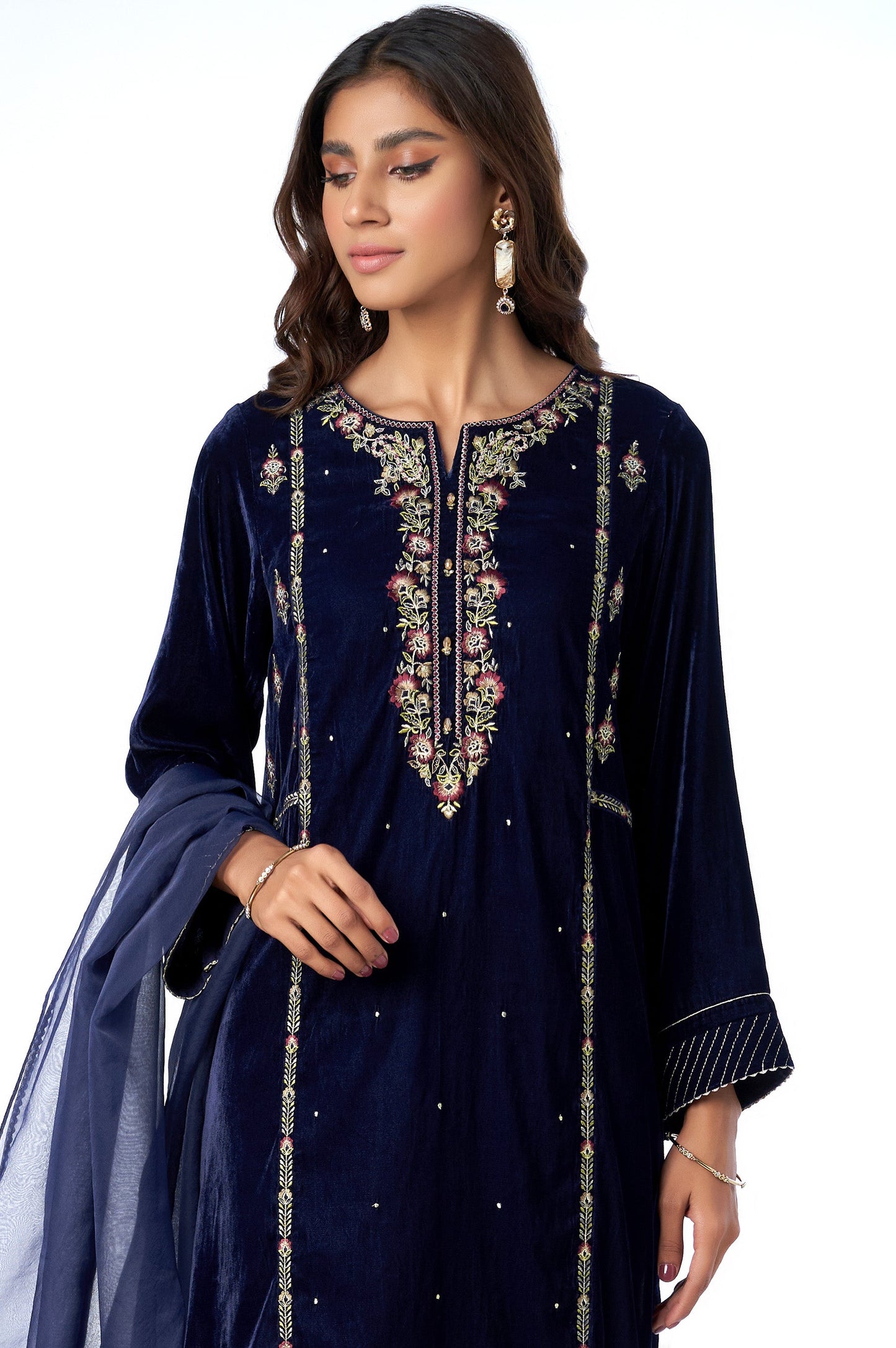 Stitched 3 Piece Velvet Embroidered Suit