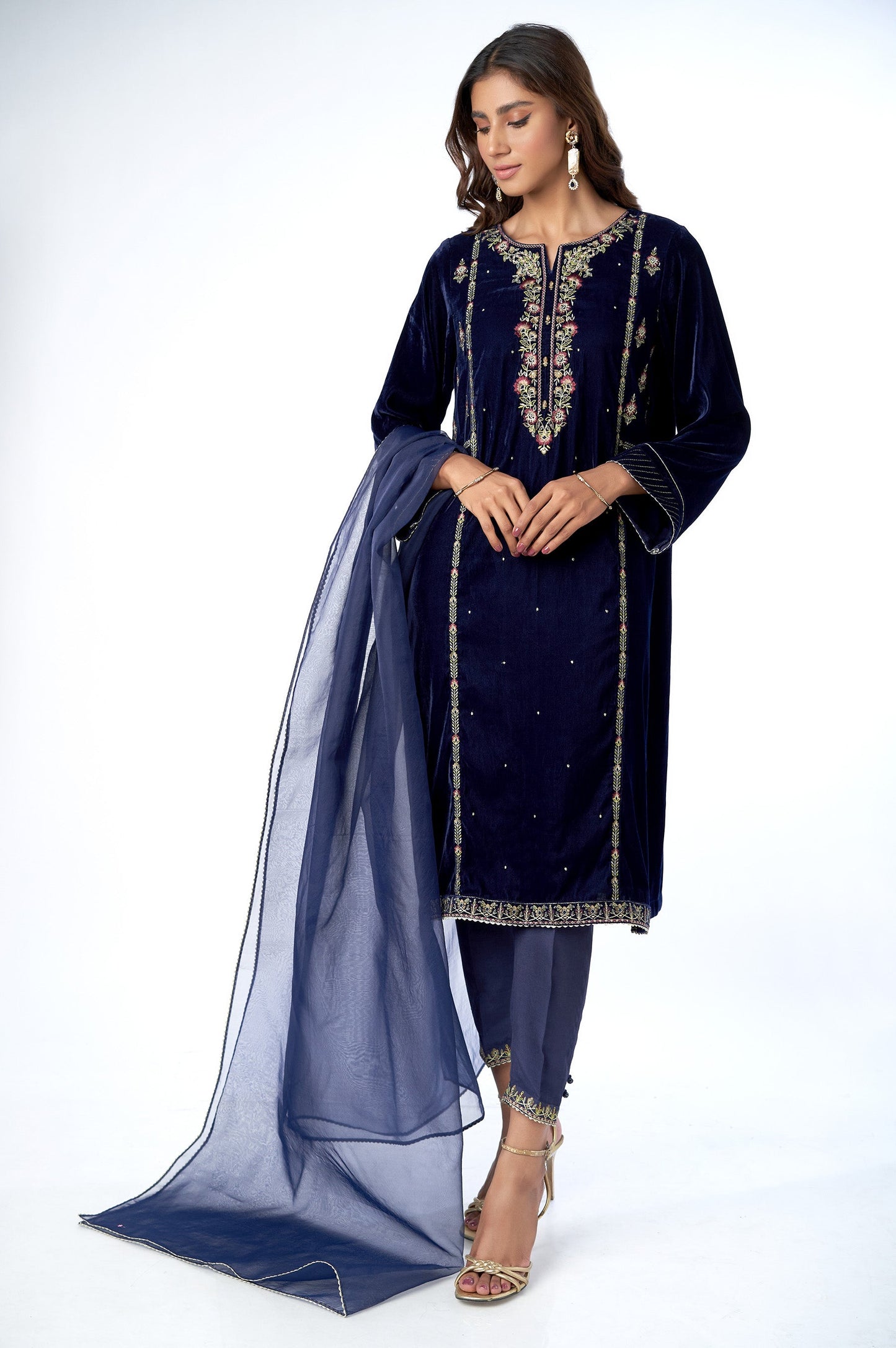 Stitched 3 Piece Velvet Embroidered Suit