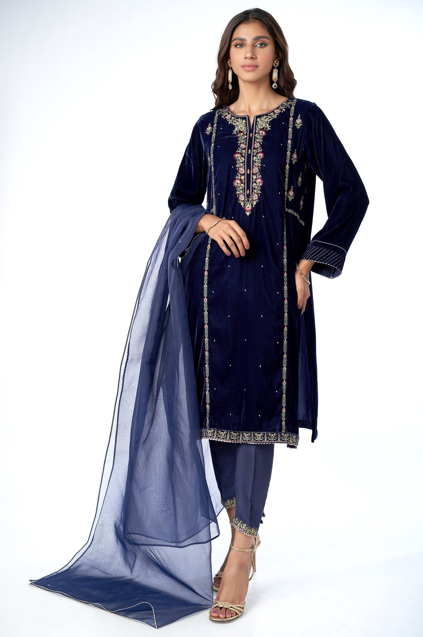 Stitched 3 Piece Velvet Embroidered Suit