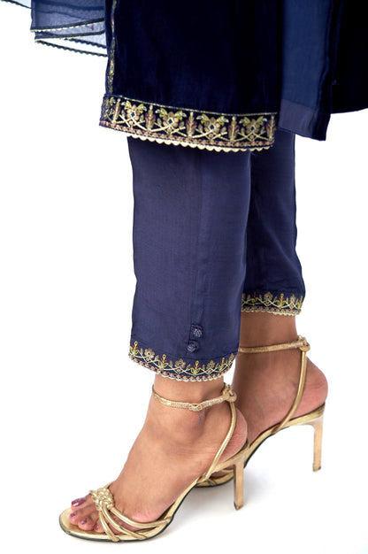 Stitched 3 Piece Velvet Embroidered Suit