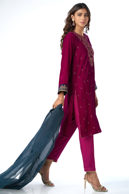 Stitched 3 Piece Velvet Embroidered Suit