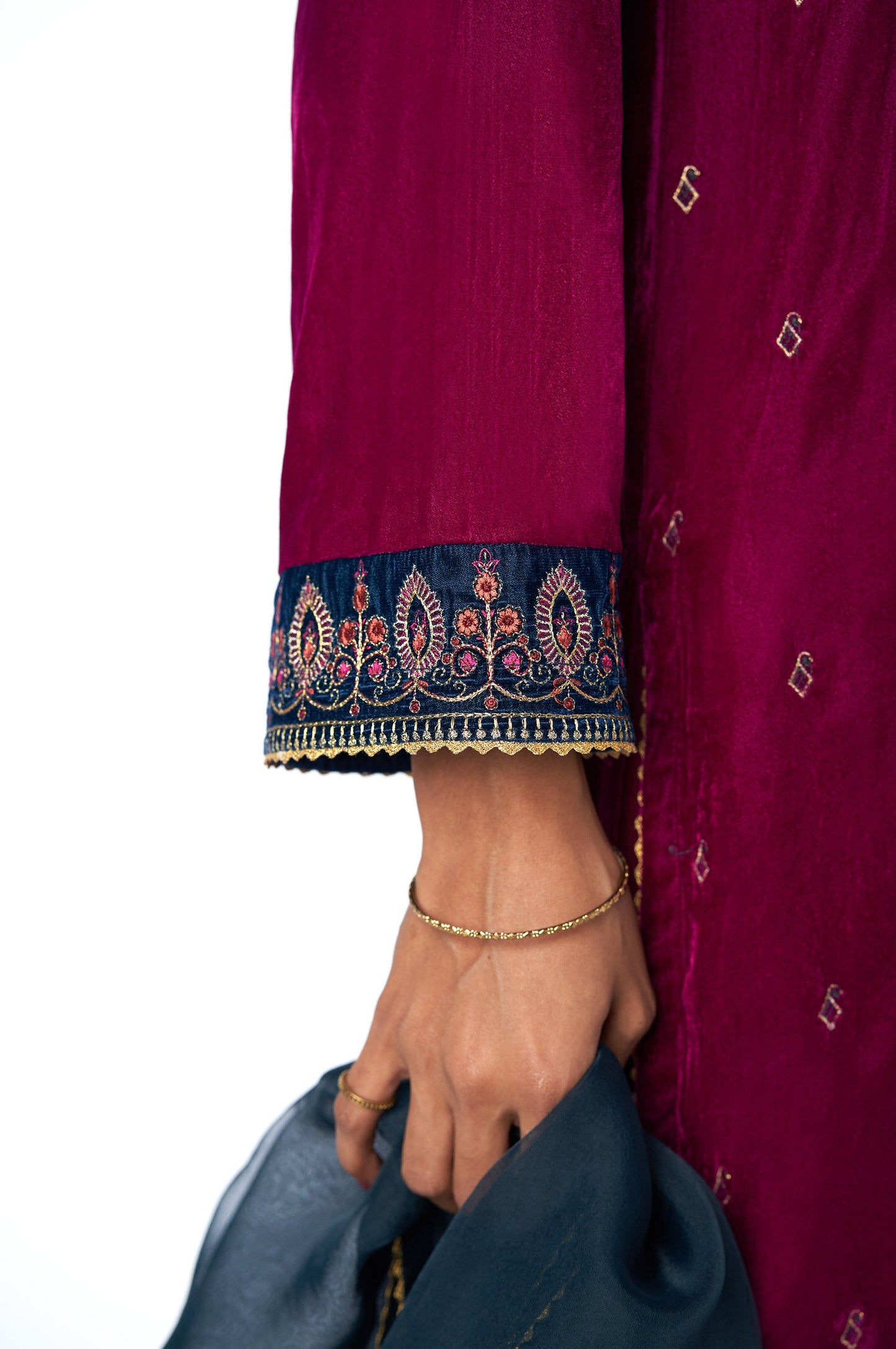 Stitched 3 Piece Velvet Embroidered Suit