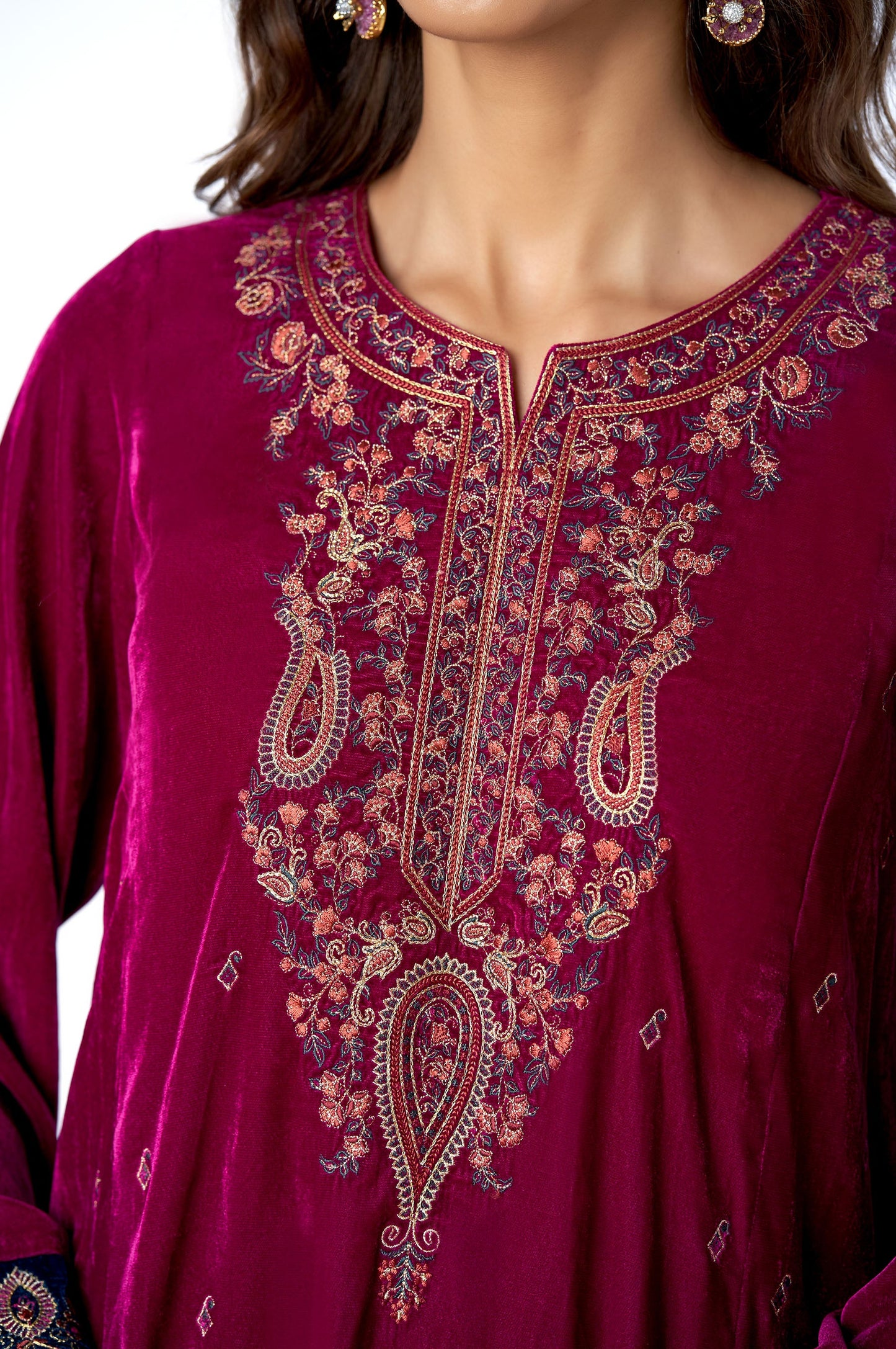 Stitched 3 Piece Velvet Embroidered Suit