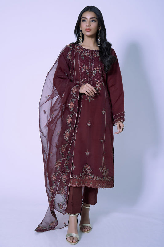 Stitched 3 Piece Organza Embroidered Outfit