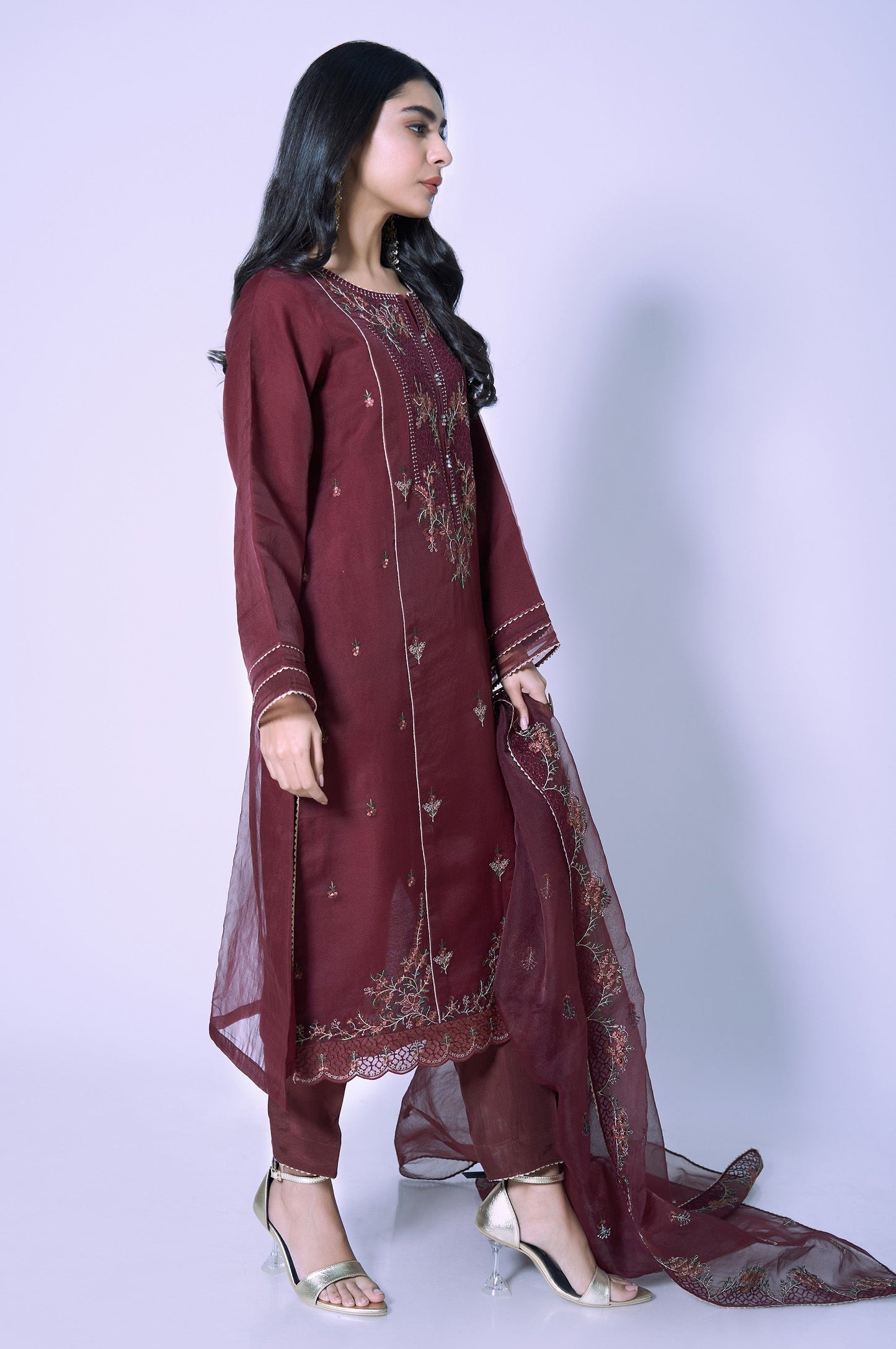 Stitched 3 Piece Organza Embroidered Outfit