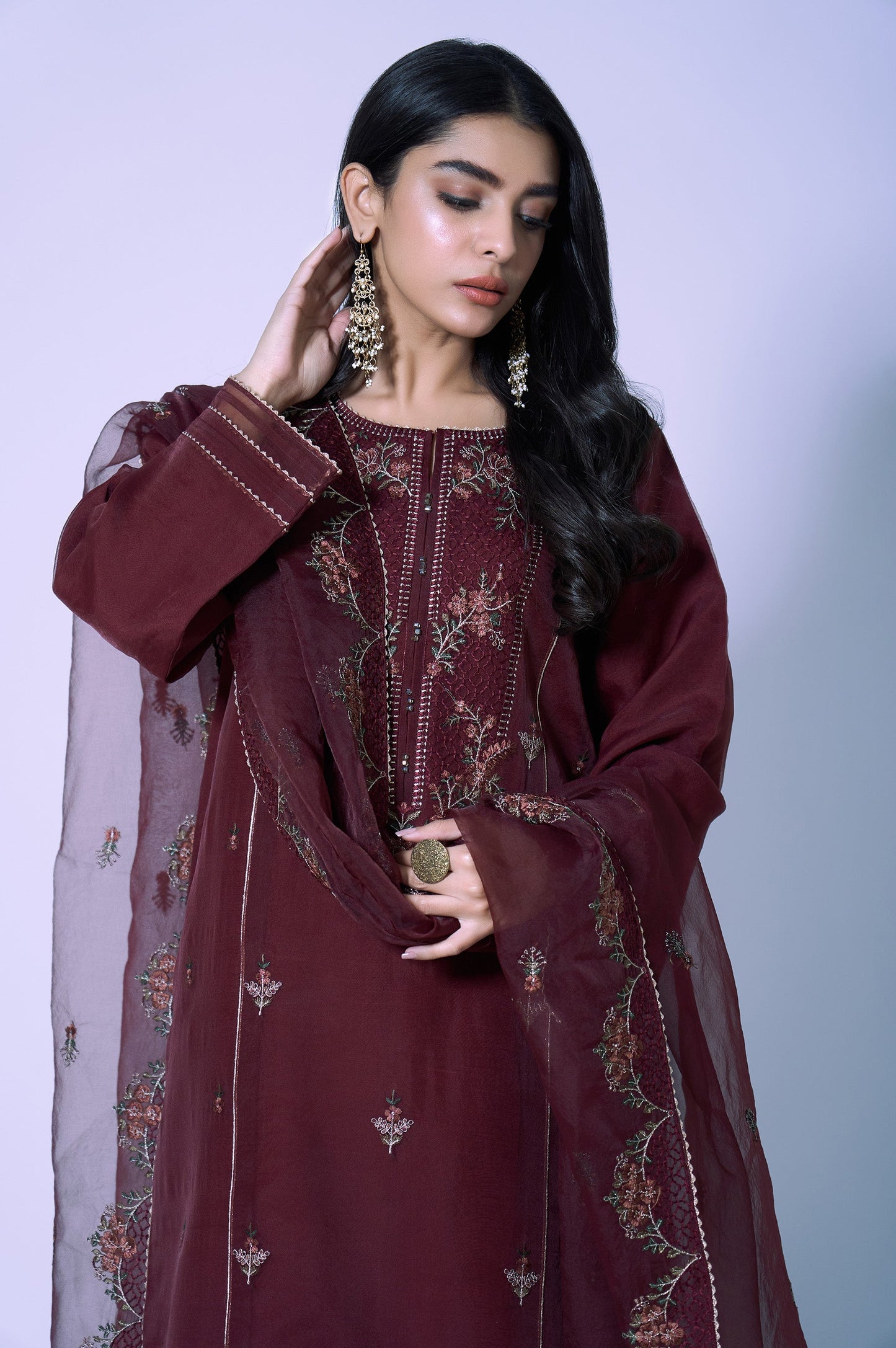 Stitched 3 Piece Organza Embroidered Outfit