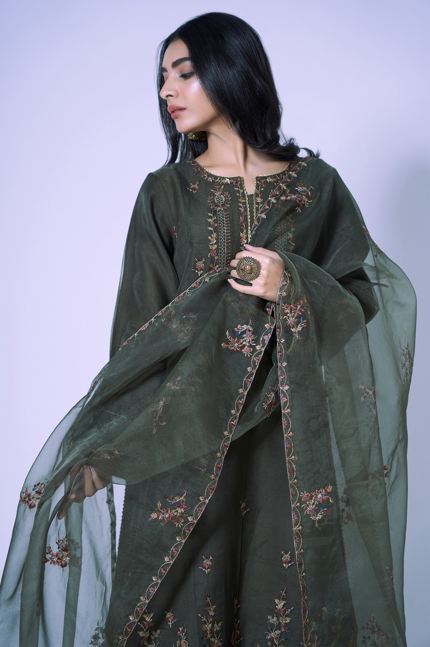 Stitched 3 Piece Organza Embroidered Outfit