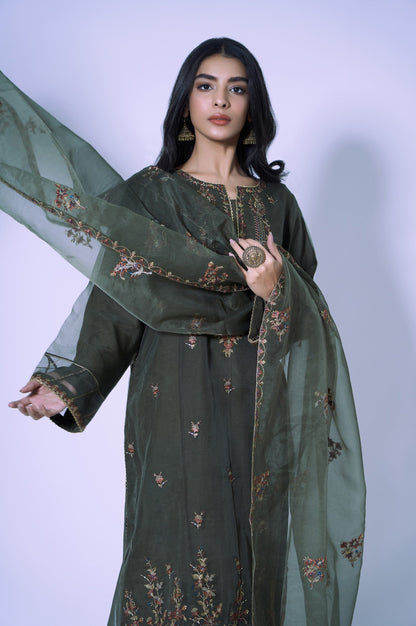 Stitched 3 Piece Organza Embroidered Outfit