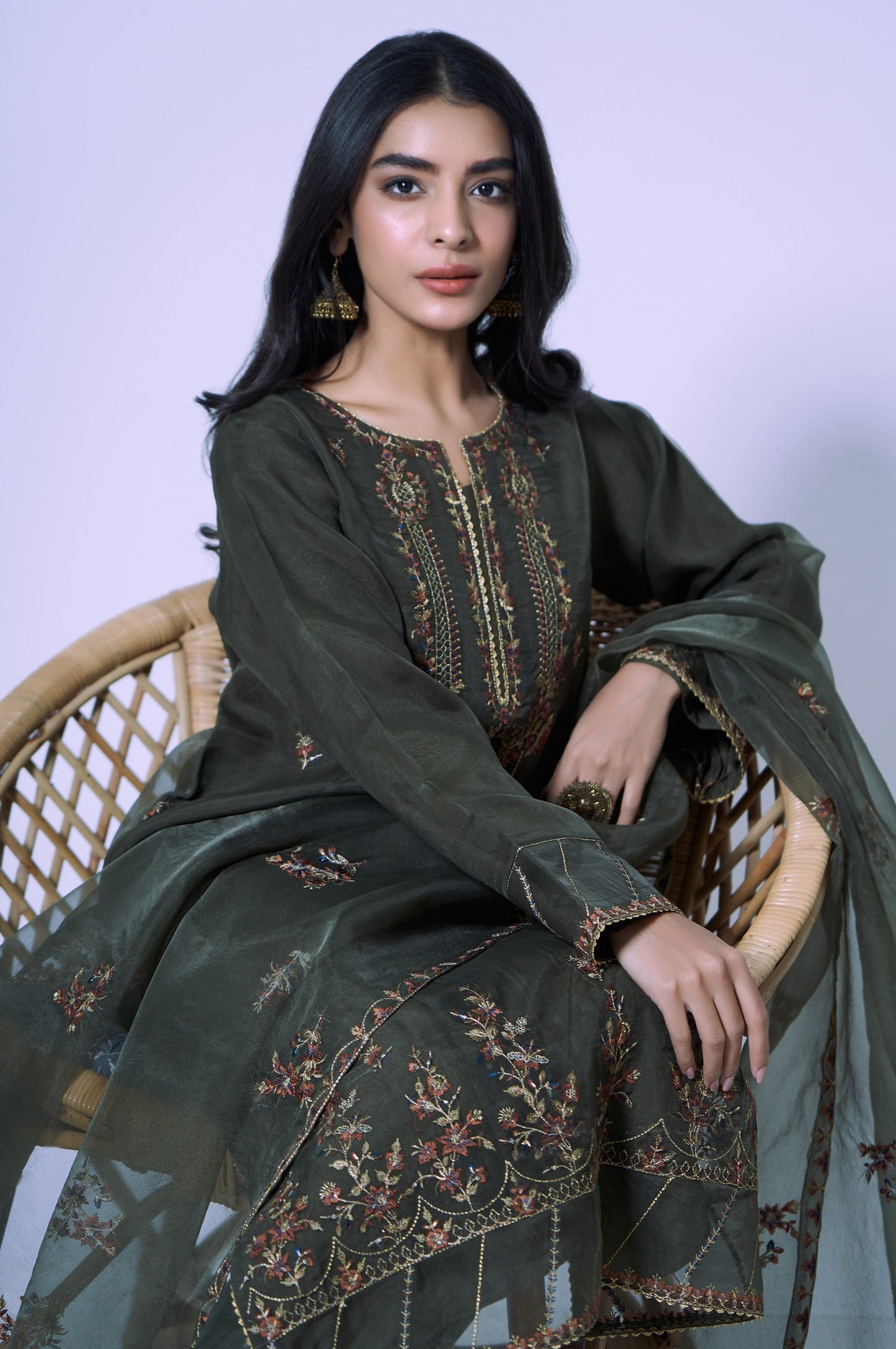 Stitched 3 Piece Organza Embroidered Outfit