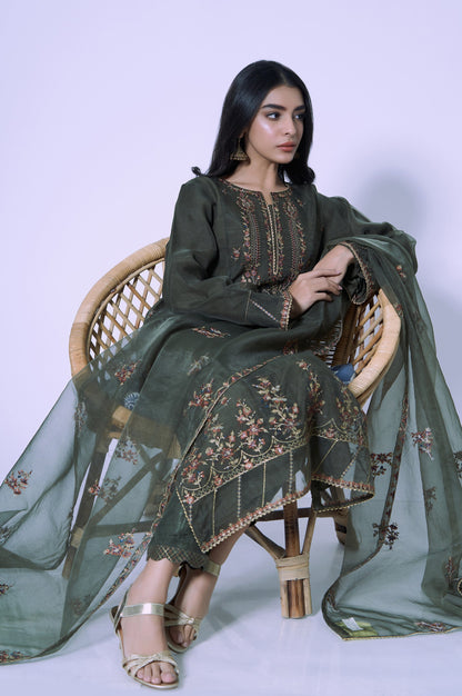 Stitched 3 Piece Organza Embroidered Outfit