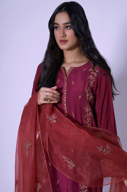 Stitched 3 Piece Rawsilk Embroidered Outfit.