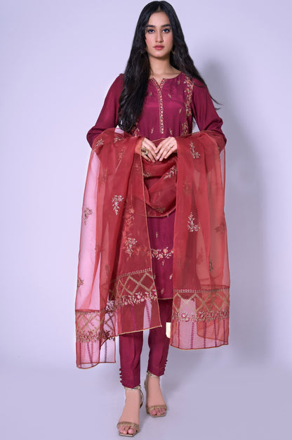 Stitched 3 Piece Rawsilk Embroidered Outfit.