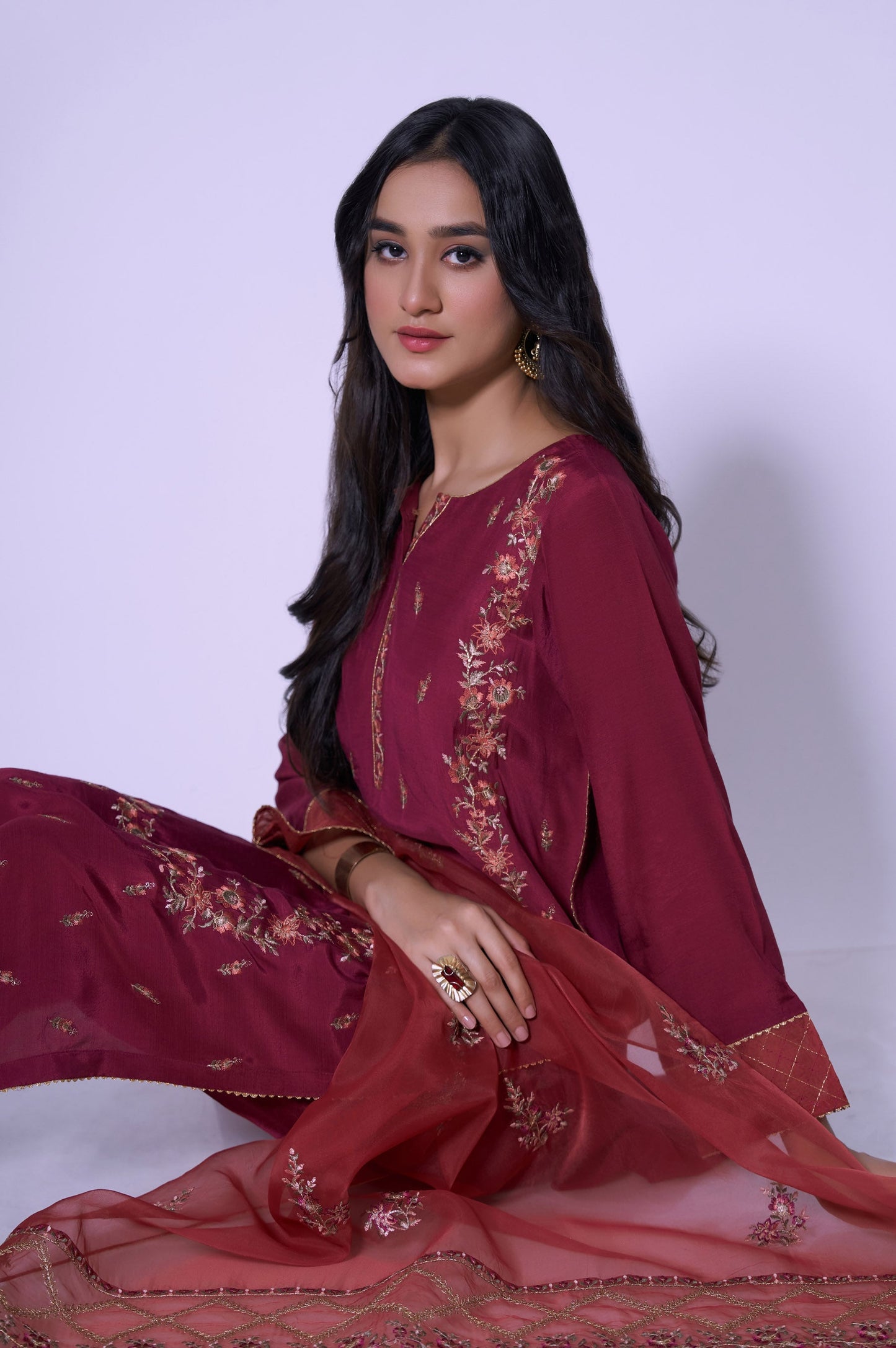 Stitched 3 Piece Rawsilk Embroidered Outfit.