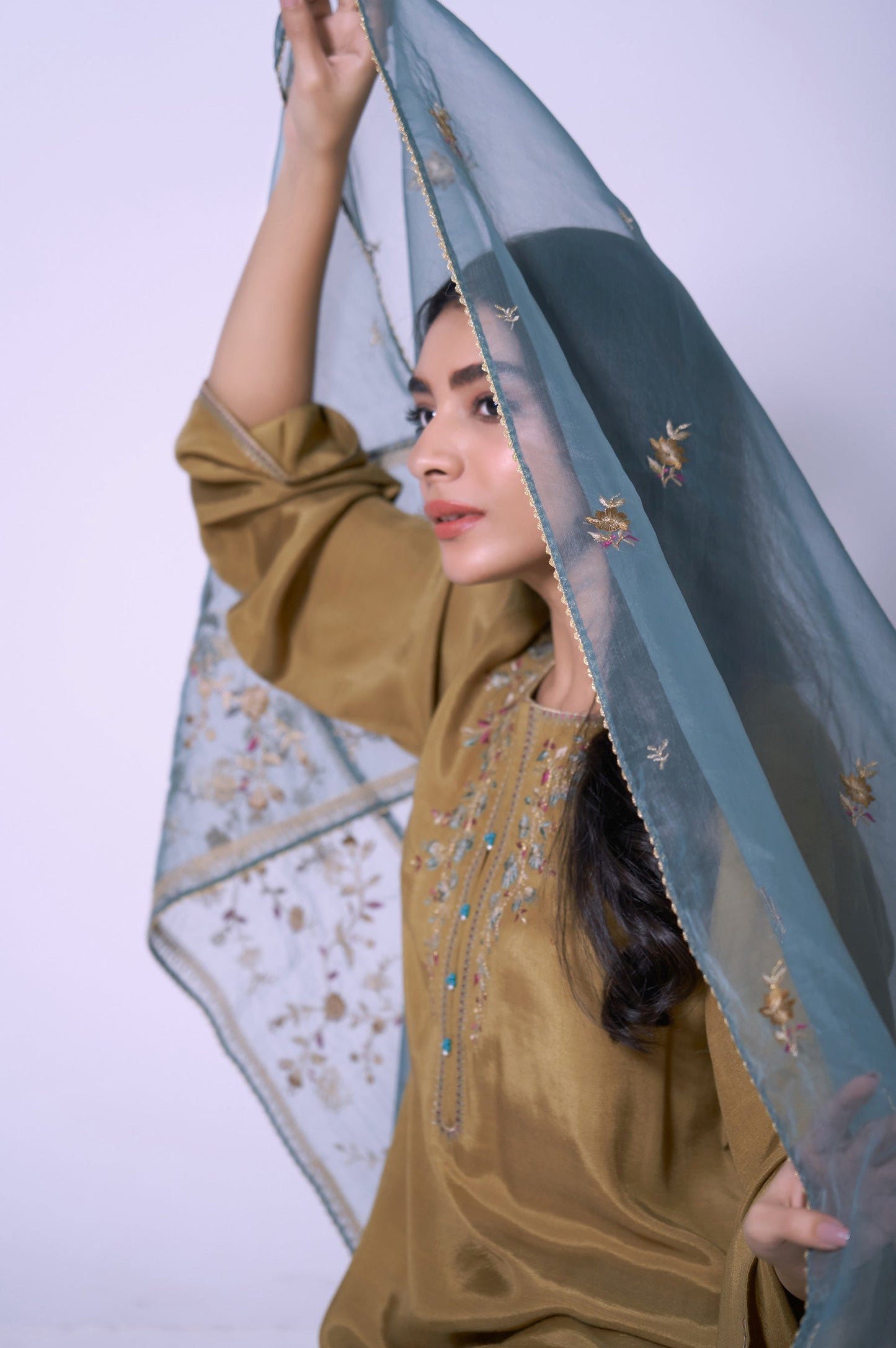 Stitched 3 Piece Embroidered Rawsilk Outfit