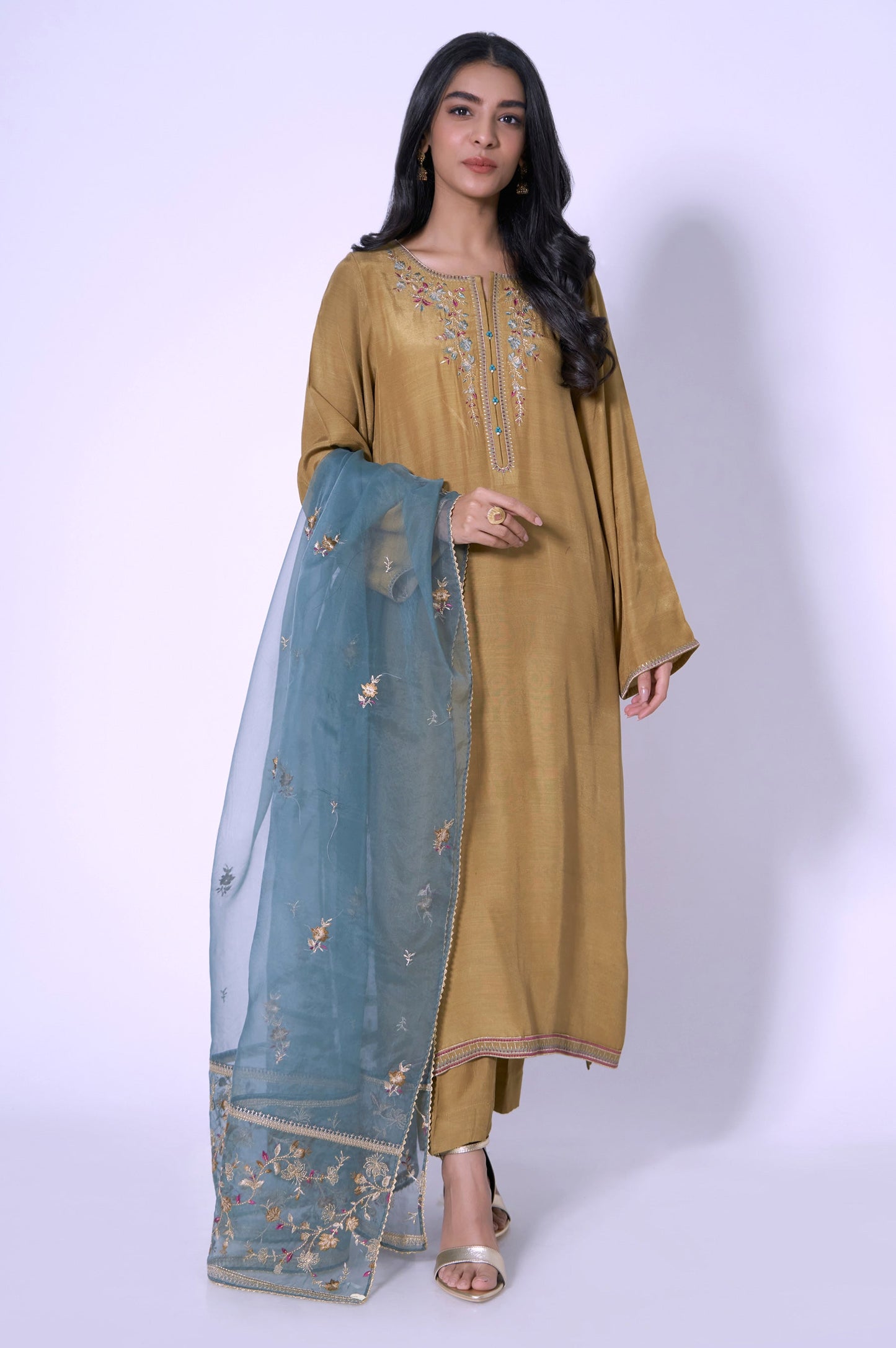 Stitched 3 Piece Embroidered Rawsilk Outfit