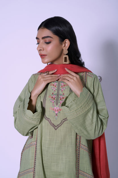 Stitched 3 Piece Slub Embroidered Suit