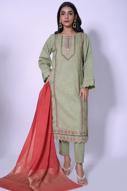 Stitched 3 Piece Slub Embroidered Suit