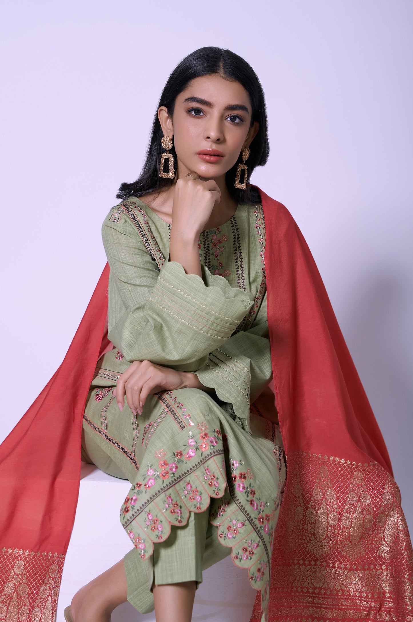 Stitched 3 Piece Slub Embroidered Suit