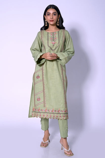 Stitched 3 Piece Slub Embroidered Suit