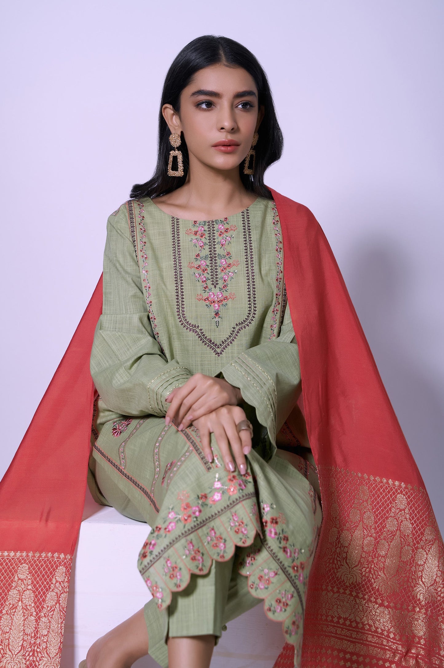 Stitched 3 Piece Slub Embroidered Suit