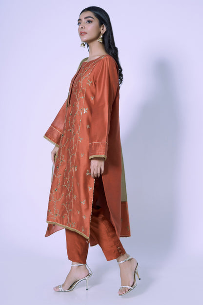 Stitched 3 Piece Cotton Net Embroidered Outfit
