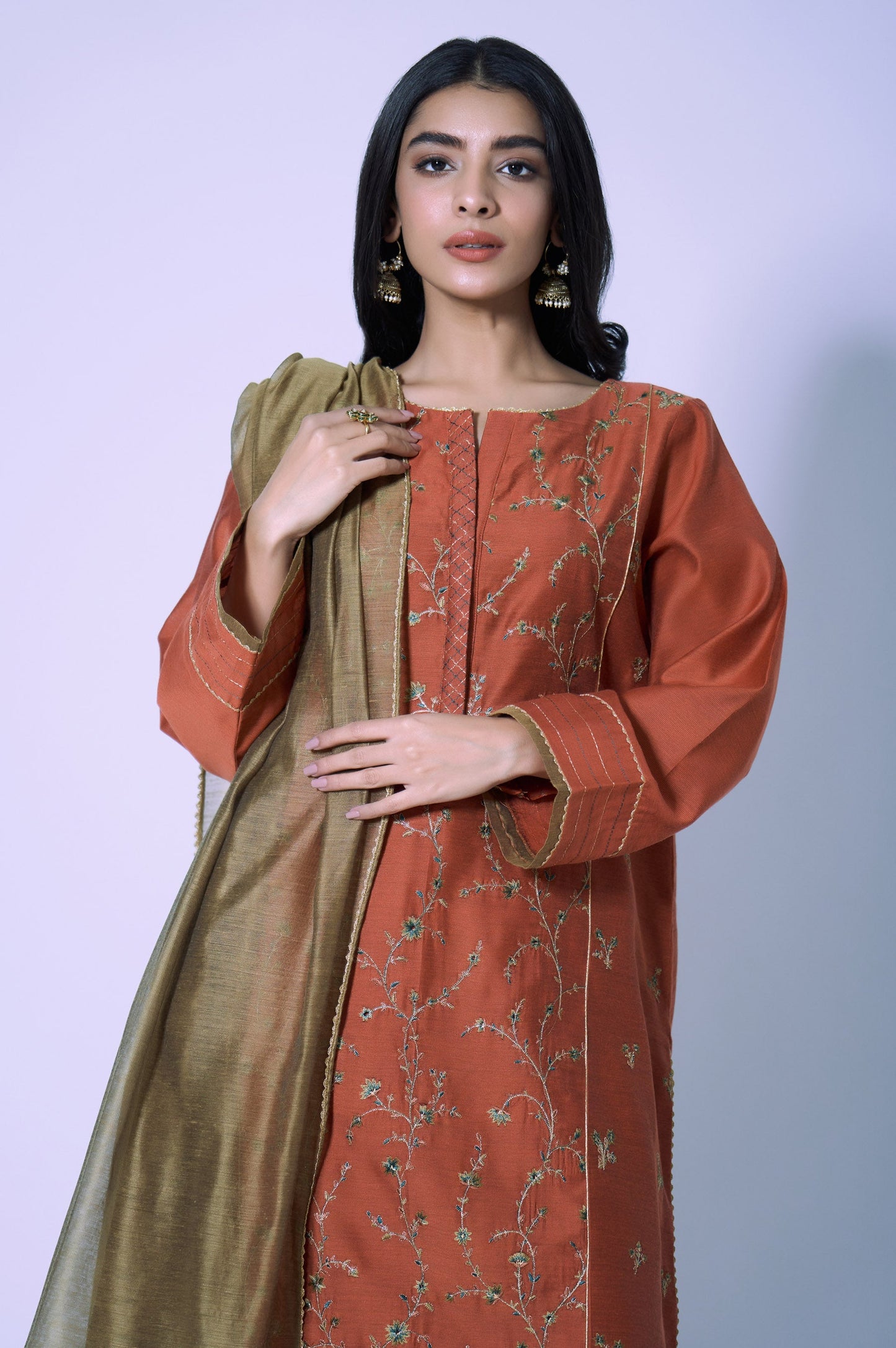 Stitched 3 Piece Cotton Net Embroidered Outfit