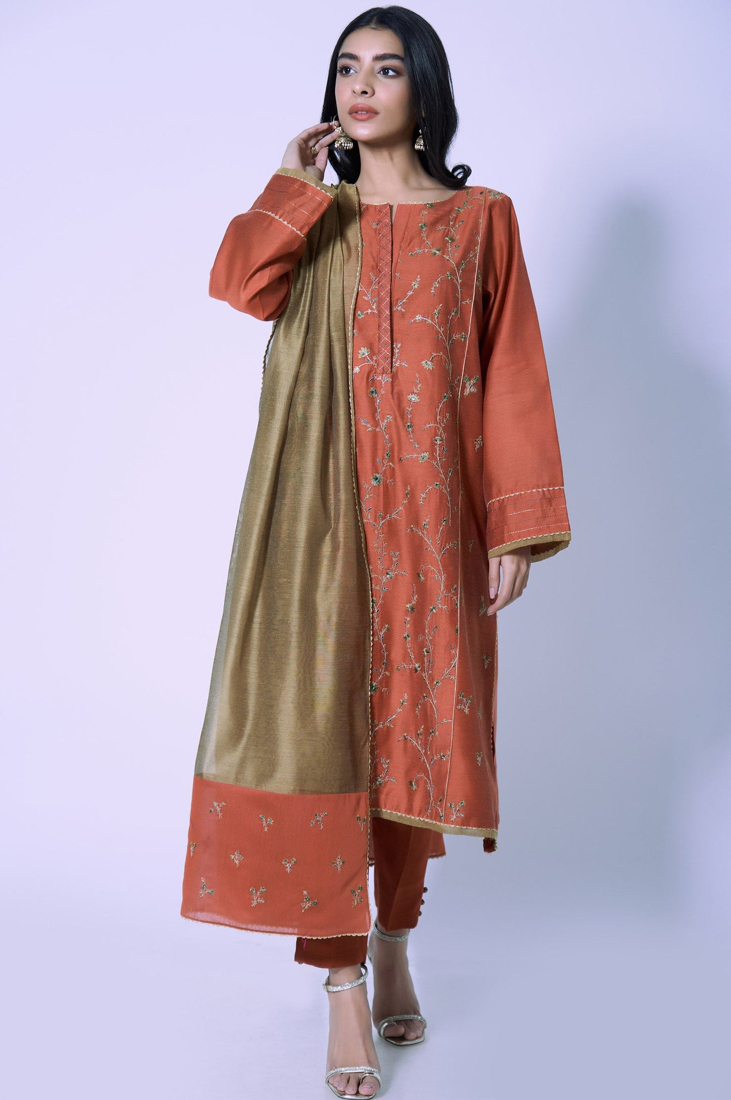 Stitched 3 Piece Cotton Net Embroidered Outfit