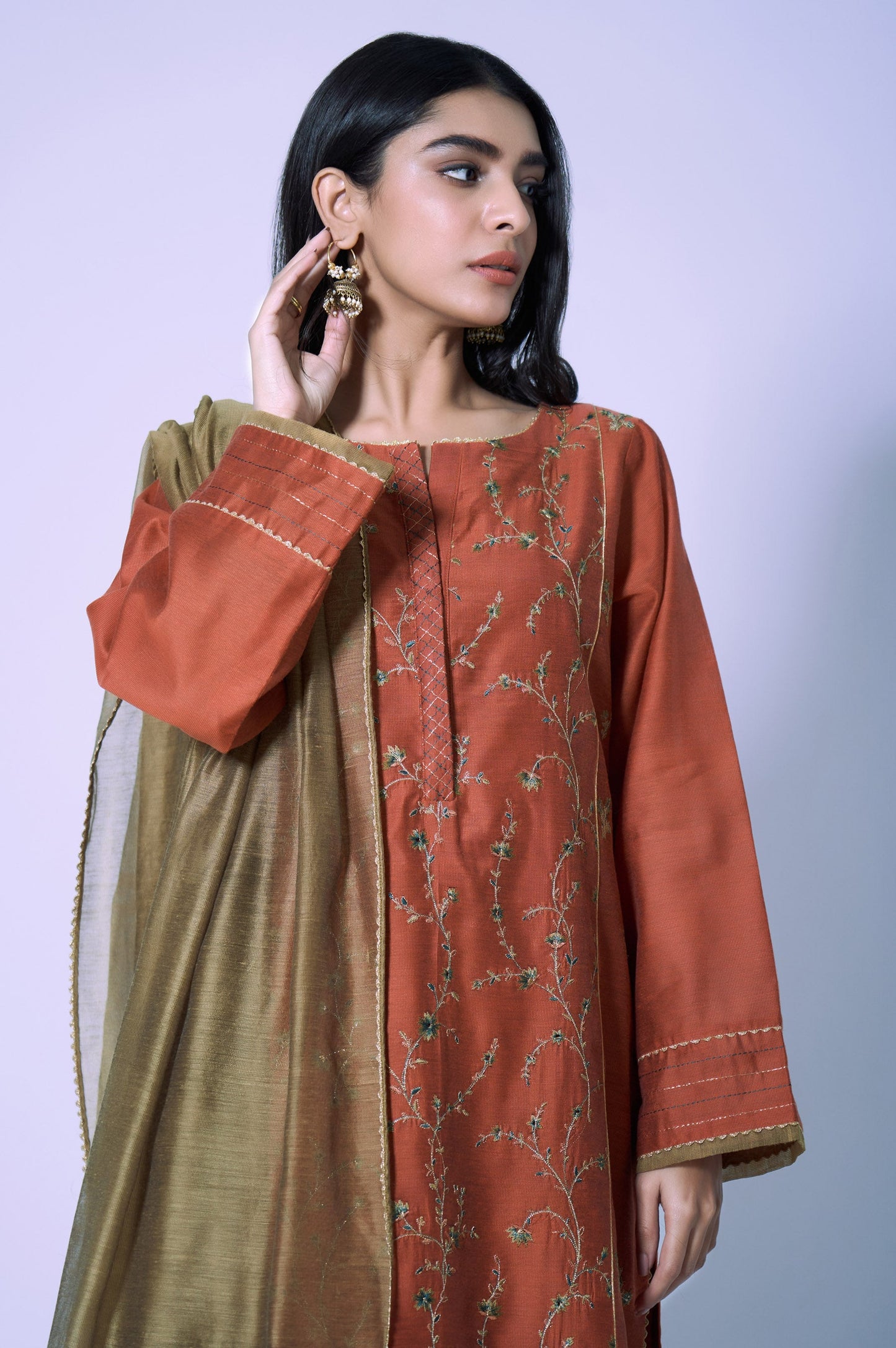 Stitched 3 Piece Cotton Net Embroidered Outfit