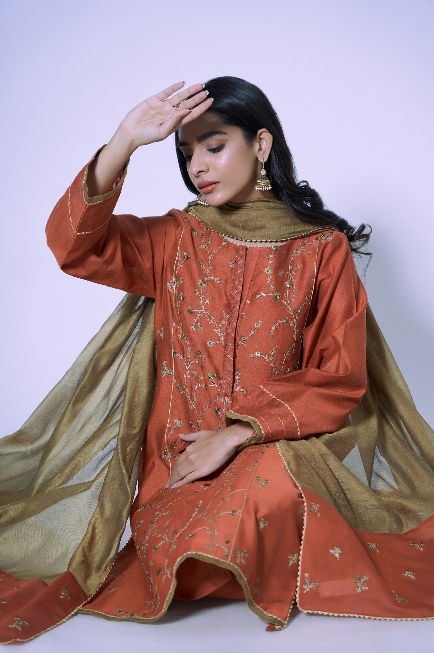 Stitched 3 Piece Cotton Net Embroidered Outfit