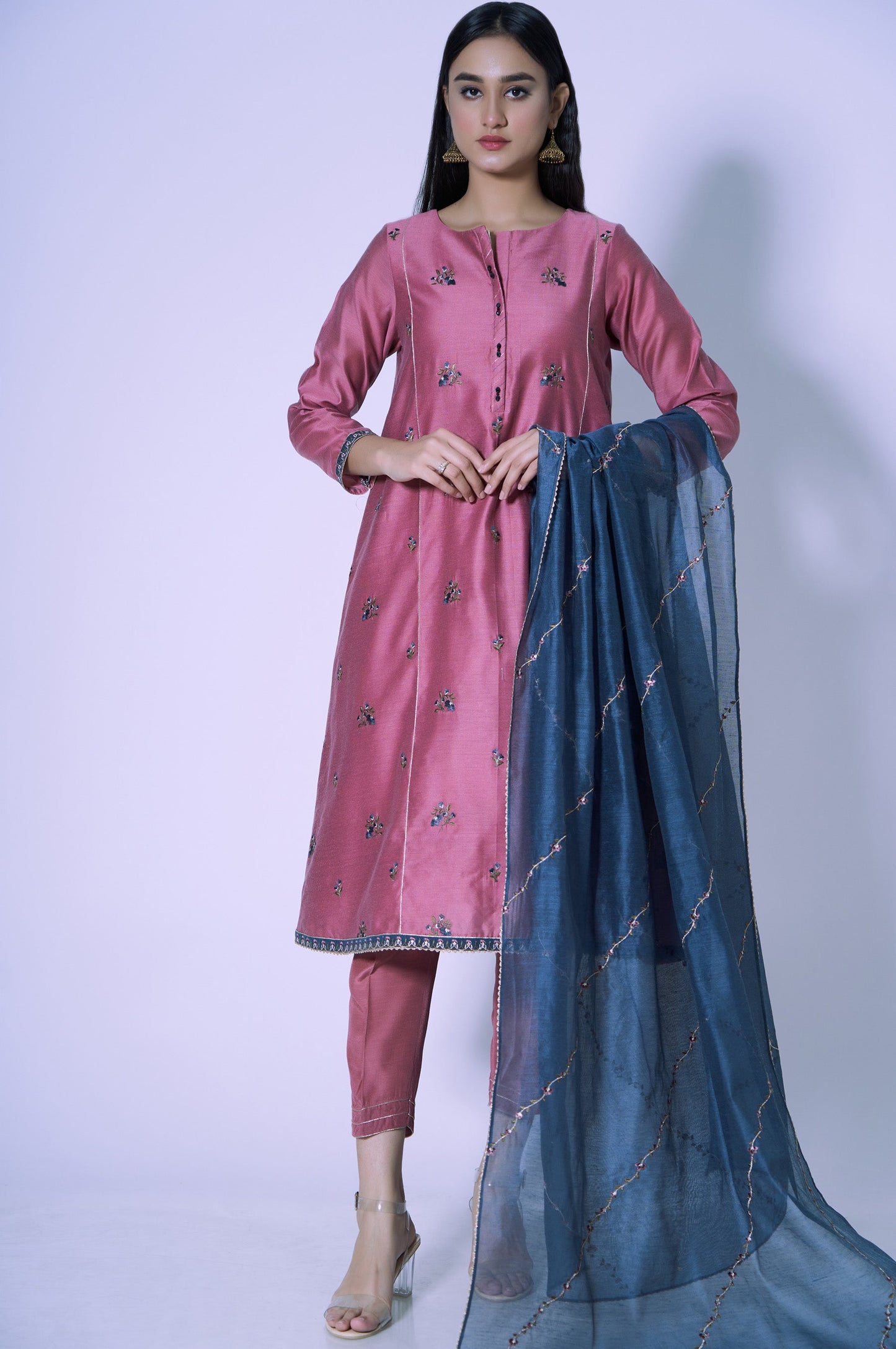 Stitched 3 Piece Cotton Net Light Embroidered Outfit