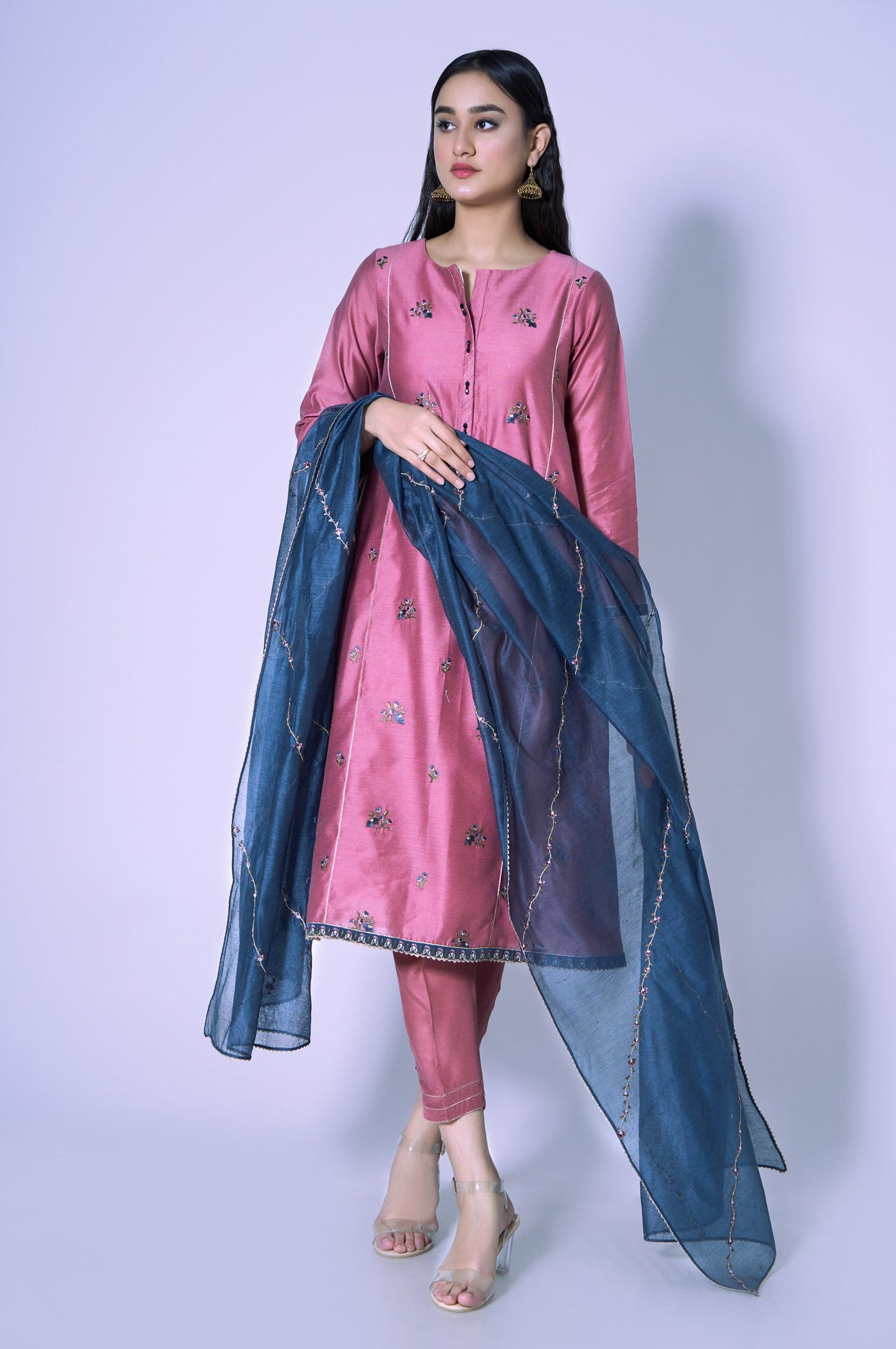 Stitched 3 Piece Cotton Net Light Embroidered Outfit