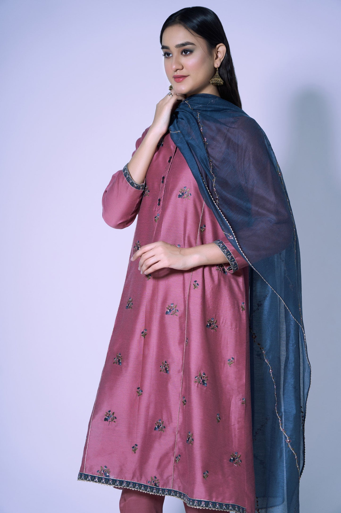 Stitched 3 Piece Cotton Net Light Embroidered Outfit