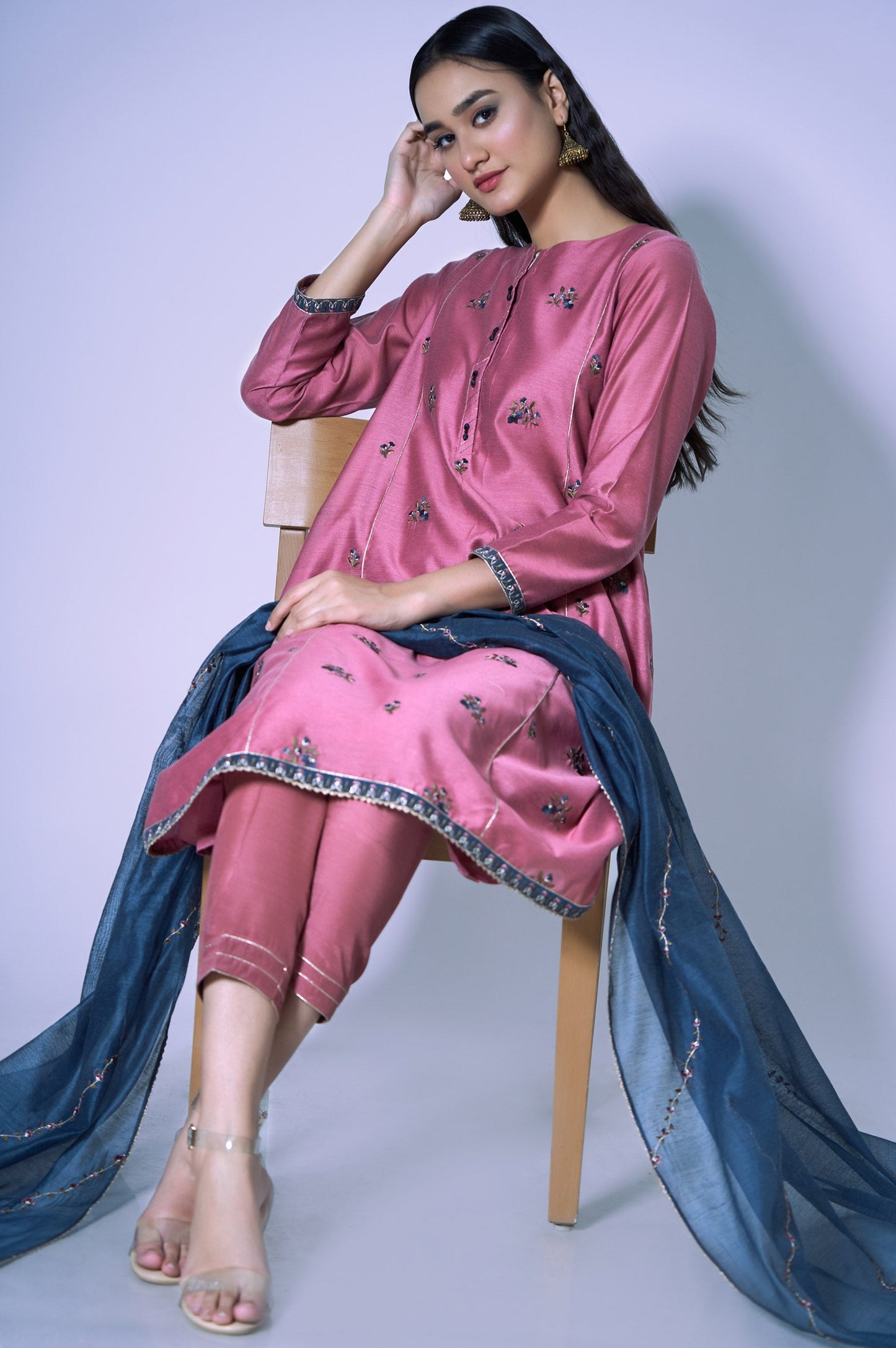 Stitched 3 Piece Cotton Net Light Embroidered Outfit