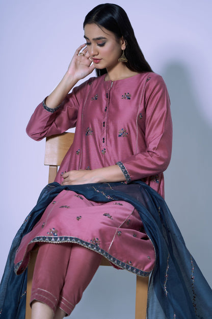 Stitched 3 Piece Cotton Net Light Embroidered Outfit