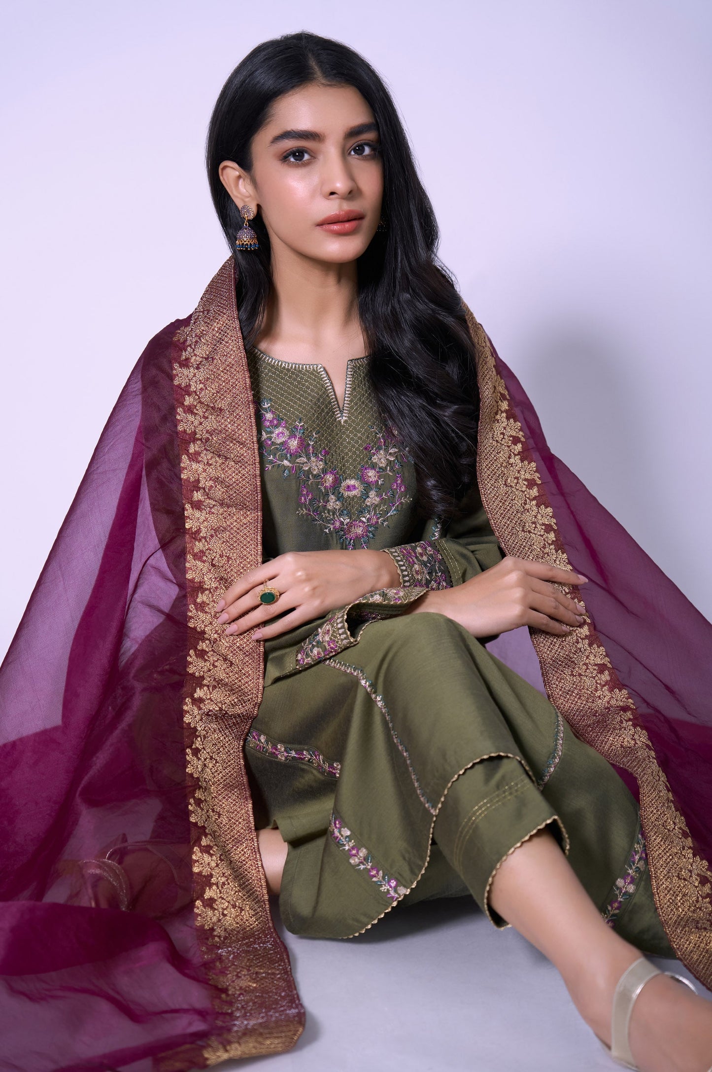 Stitched 3 Piece Cotton Silk Embroidered Outfit