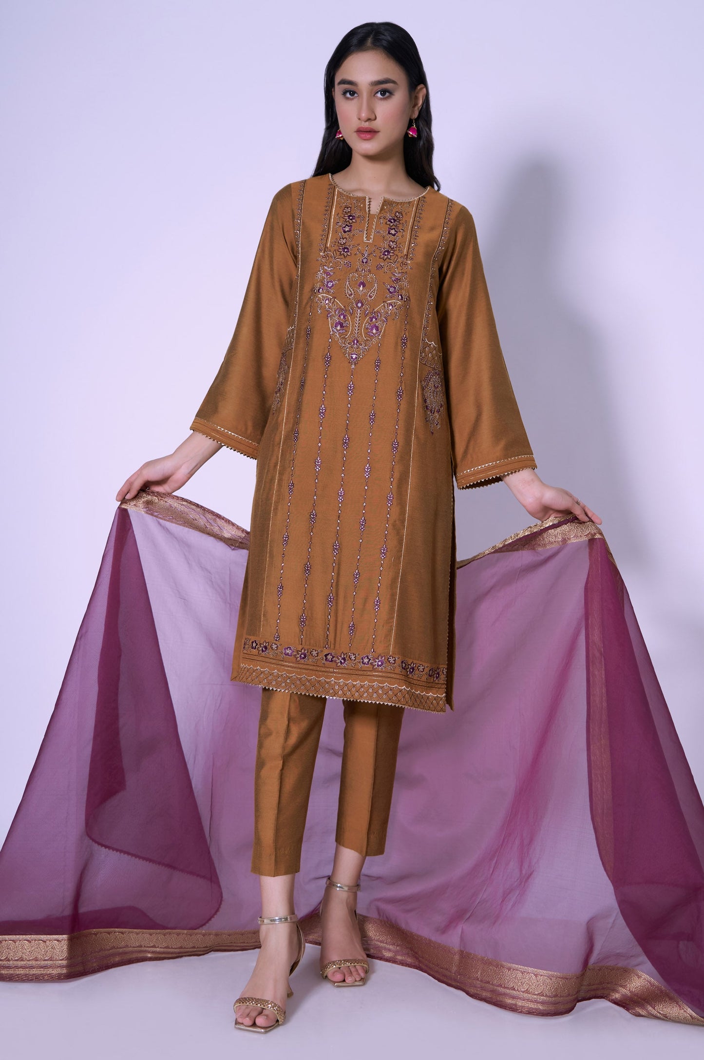 Stitched 3 Piece Cotton Silk Embroidered Outfit