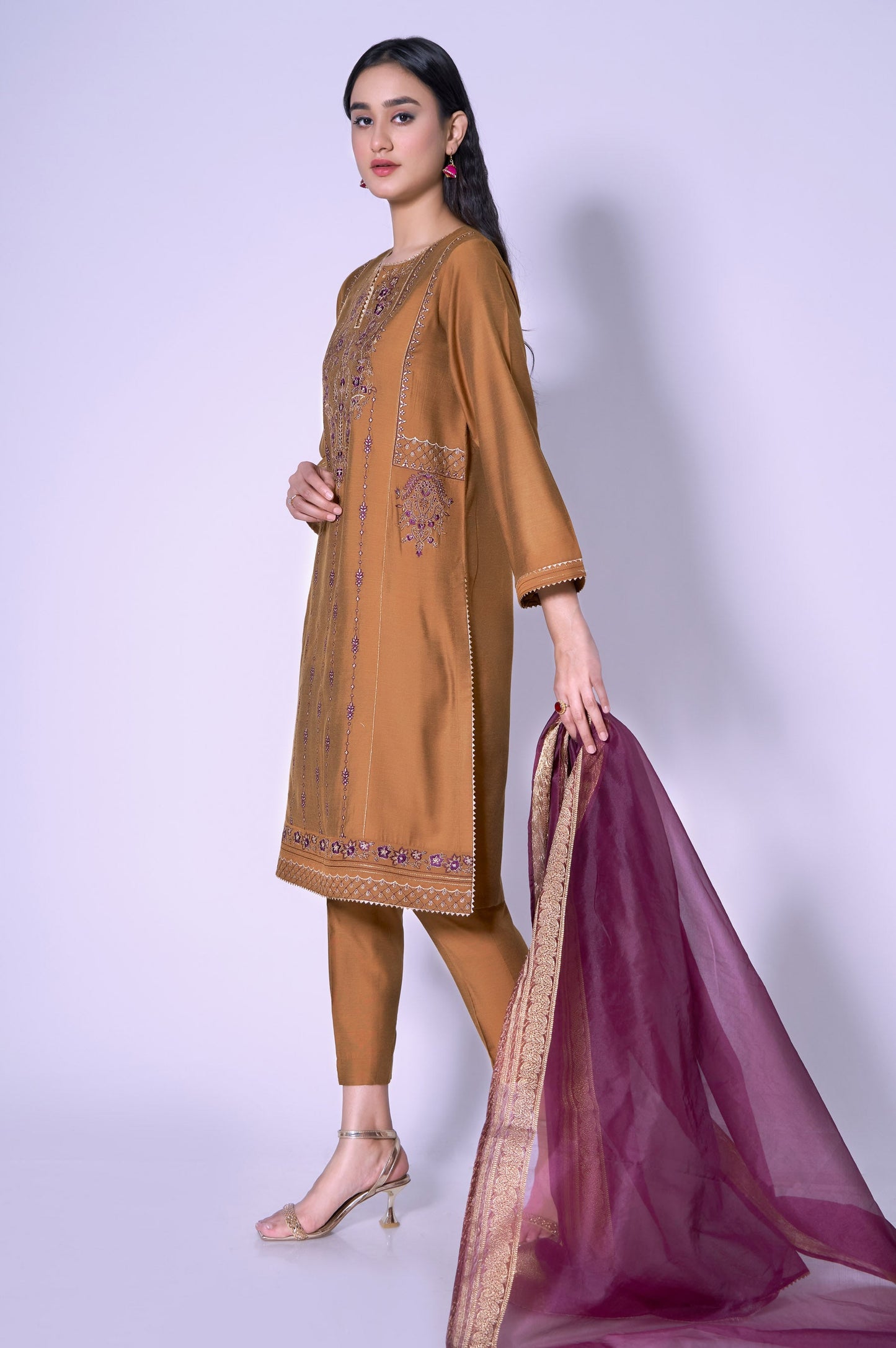 Stitched 3 Piece Cotton Silk Embroidered Outfit