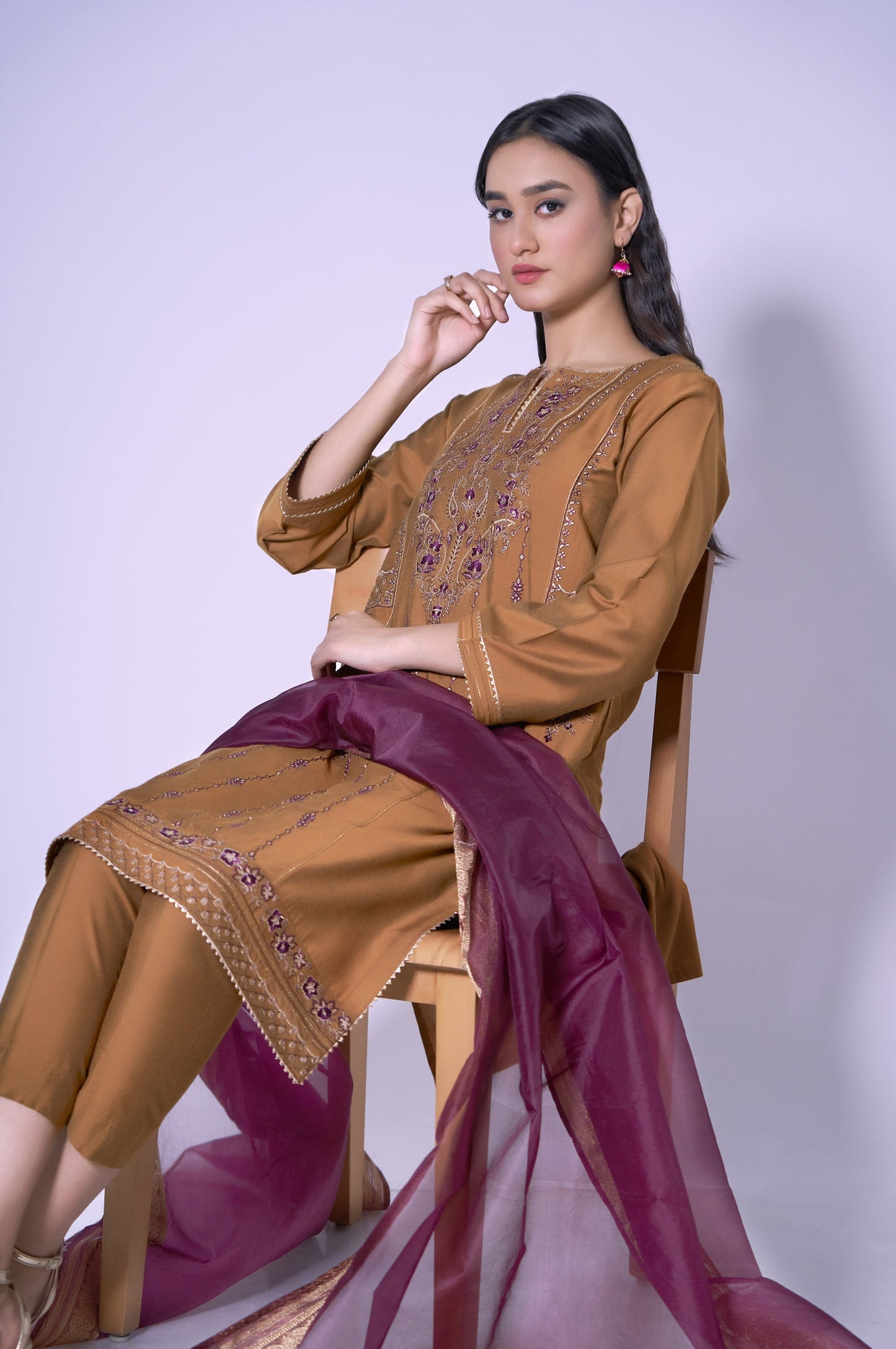 Stitched 3 Piece Cotton Silk Embroidered Outfit