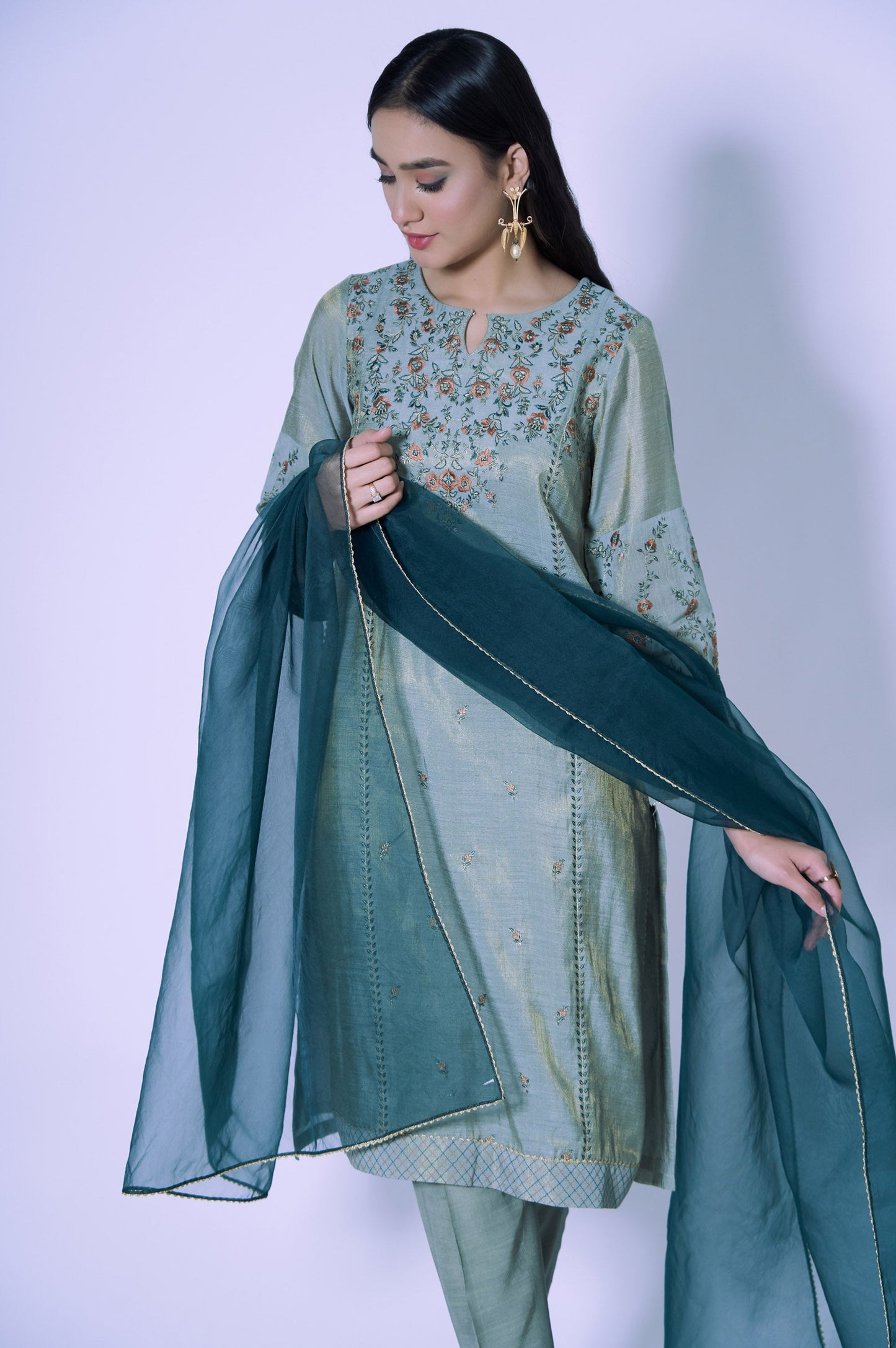 Stitched 3 Piece Staple Mysuri Embroidered Outfit