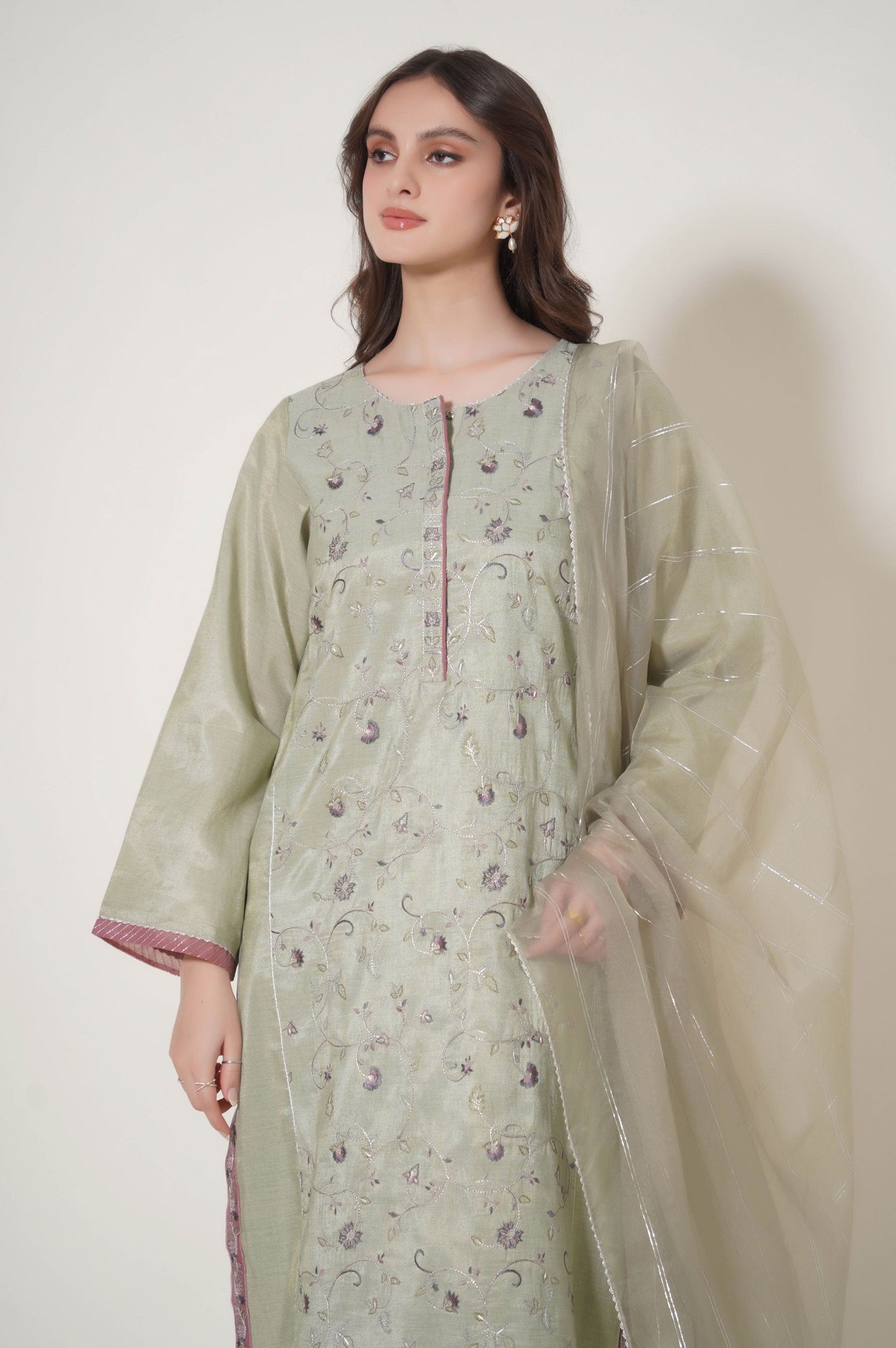 Stitched 3 Piece Cotton Mysuri Embroidered Outfit